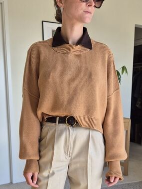 Free People Easy Street Cropped Slouchy Sweater Camel – Size Medium